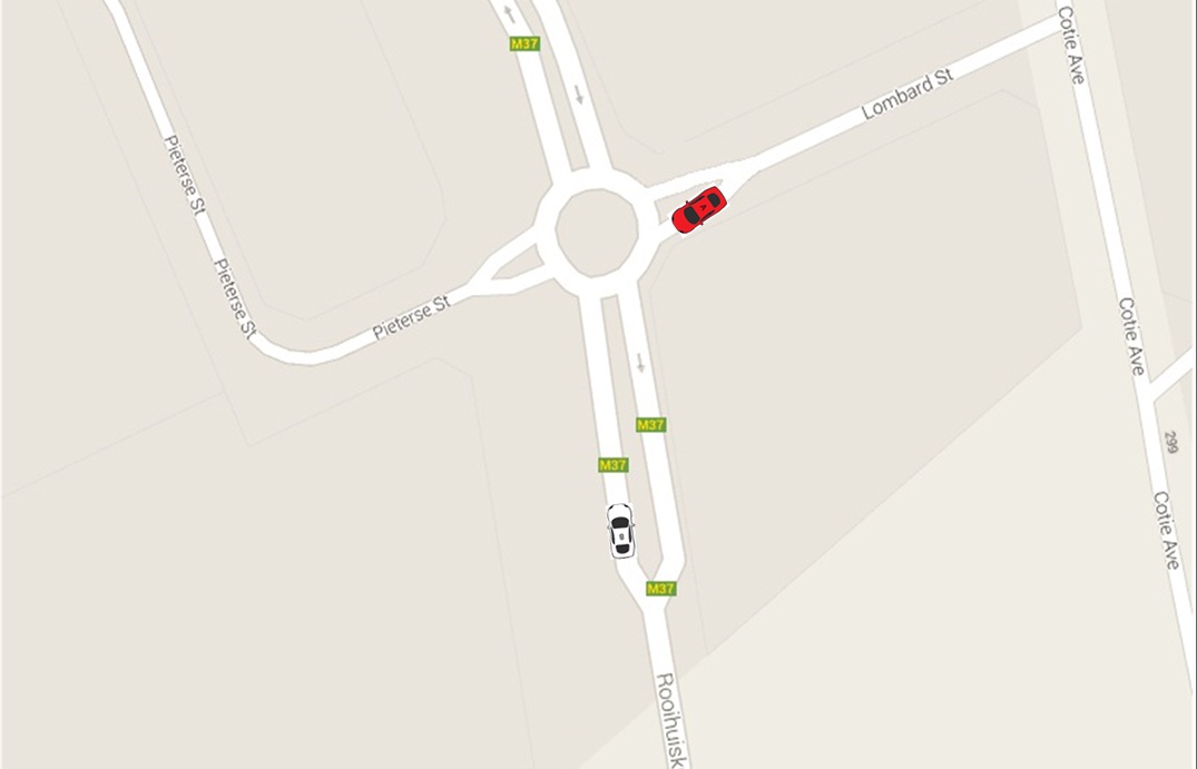 Car entered the circle - first.